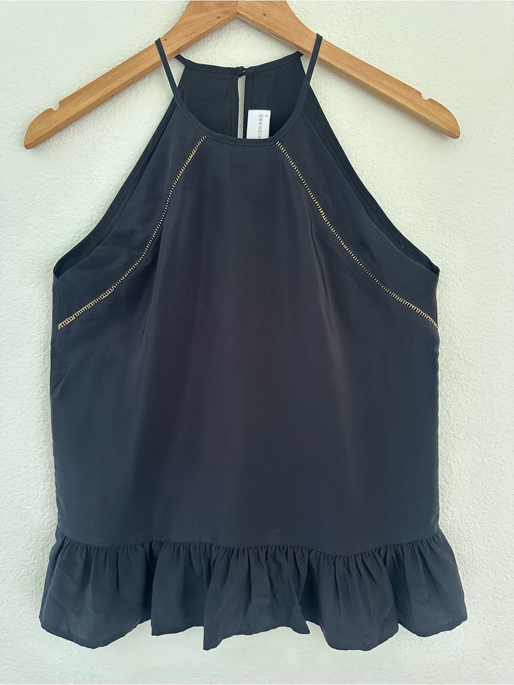 Amanda Uprichard Sleeveless Black Ruffle-Silk Halter Top